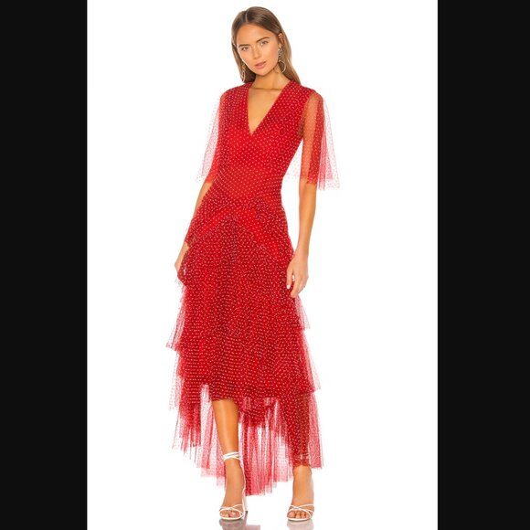 NWT BCBGMAXAZRIA Tiered Polka Dot Gown | Size 0 - Picture 1 of 13